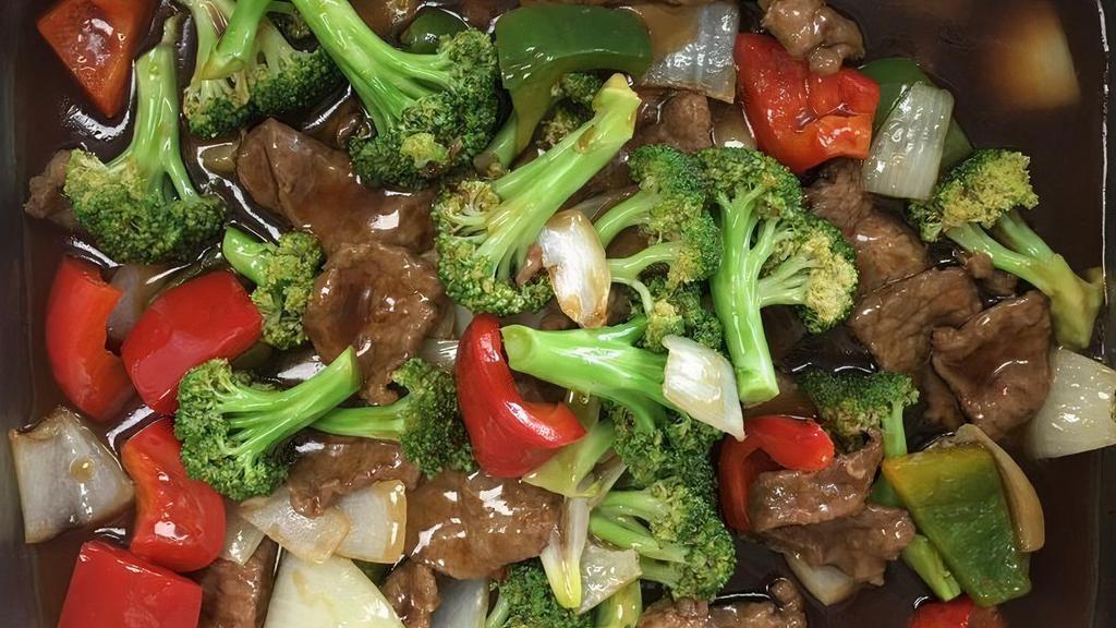 Beef With Broccoli · Served with white rice or roast pork fried rice and egg roll or soda.