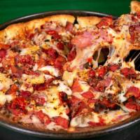 Pan Clark St. Meat Pizza · Loaded with our Chicago sausage, capicola, salami, oregano, chili flakes, Parmesan, Parmano,...