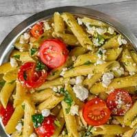 Pasta Salata Verde · Penne Pasta, Basil Pesto, Fresh Spinach, Feta, Cherry Tomato