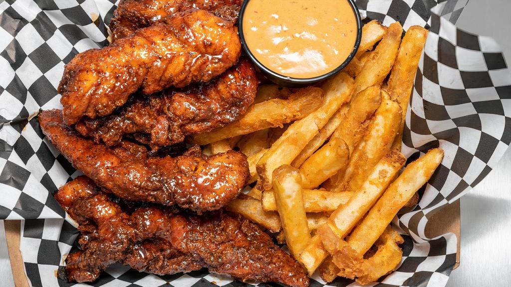 Chicken Tender Platter · Included:
• Marinated Chicken Tenders
• Choice of Dipping Sauce & Side order