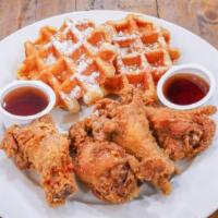 Chicken And Waffle · (2) small Belgian waffles with 4 wingettes or chicken tender served with warm maple syrup.