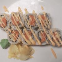 Spicy Tuna Roll · Spicy tuna and Cucumber. Rice on the outside.
8 pieces.      Spicy Mayo on the Top!!!!!