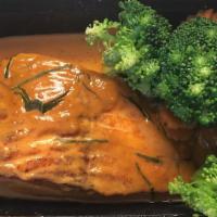 Chu-Chi Salmon · Gluten free.Hot. Grilled salmon with special curry, coconut milk and kaffir-lime leaf served...