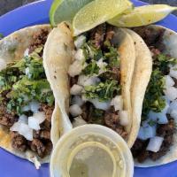 Carne Asada Taco (Steak) (3) · Grilled Beef, Diced certified Angus beef carefully tenderized and grilled to juicy perfectio...