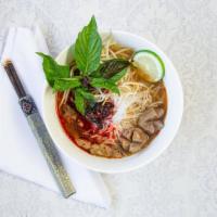 Pho Beef Noodles · Vietnamese beef noodle soup. those chewy noodles savory broth with side of Asian salad.