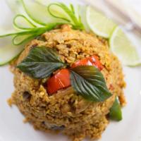 Spicy Fried Rice · Jasmine rice pan-fried with egg and bell pepper, mushroom, onion and basil. with spicy chili...