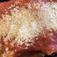 Lasagna · House made ground beef and ricotta cheese lasagna topped with marinara sauce and parmesan ch...