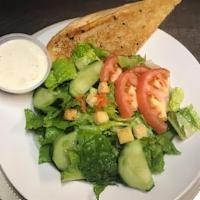Garden Salad · Romaine lettuce topped with tomatoes, cucumbers, carrots, and croutons. Served with Garlic B...