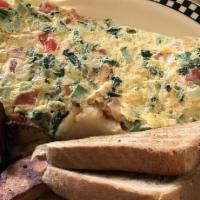 Veggie Omelette · Broccoli, spinach, peppers, onions, tomatoes.