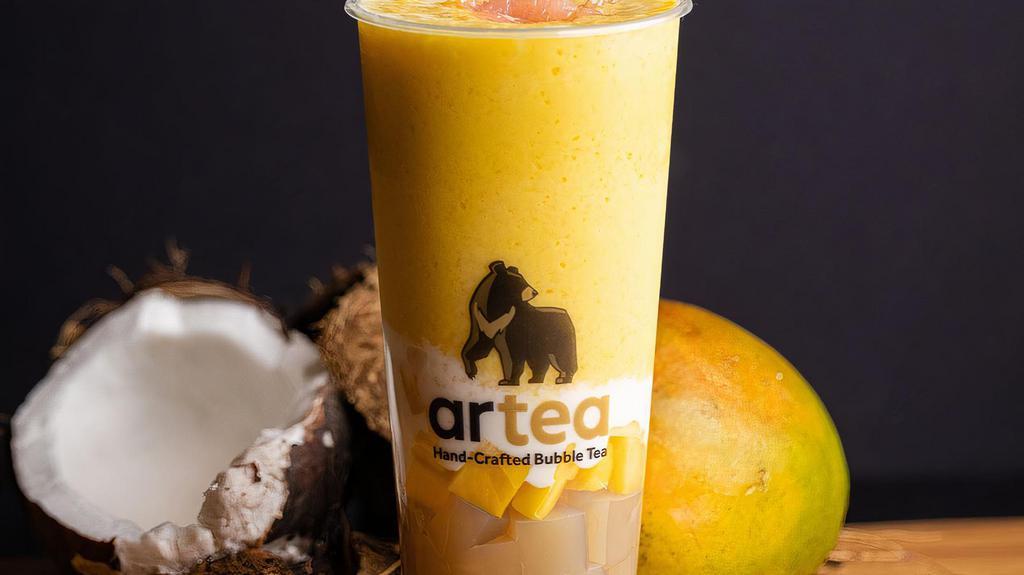 Mango Coconut Paradise · Invented by Michelin Star chef in Hong Kong, this beloved classic consists of icy blend of mango & organic coconut milk.  Pour over layer of fresh mango chunks, house made green tea jelly, with fresh grapefruit pulp on top.