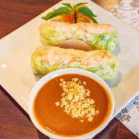 Fresh Summer Rolls (2) / Gõi Cuốn · Two rotis filled with ti mixture of shrimps, sliced pork, shredded lettuces, mint leaves, an...