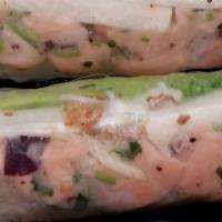 Salmon Salad Roll · Two salad rolls: Rice paper filled with citrus cured salmon, lettuce, vermicelli, jicama, ro...