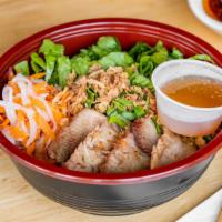 Lemongrass Chicken Noodle Bowl · This refreshing, light and filling  rice vermicelli bowl is topped with grilled lemongrass c...
