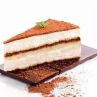 Tiramisu · Ladyfinger cookies soaked in espresso, layered with mascarpone cheese and topped with cocoa ...