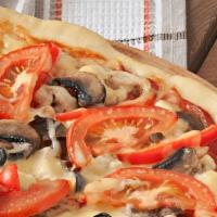Vegetarian Pizza · Mushroom, onions, green peppers, fresh tomatoes and olives.