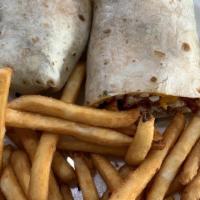 Bbq Crispy Chicken Wrap · Crispy chicken with Jack cheddar cheese, lettuce, tomato, bacon, BBQ sauce, and ranch dressi...