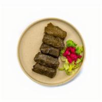 Grape Leaves · Vegetarian Hand-rolled grape leaves. Stuffed with basmati rice, tomatoes and Parlsey. *Glute...