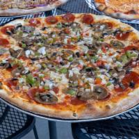 Large Ac Special Pizza · Homemade Pizza Sauce, pepperoni, sausage, mushrooms, peppers, and onions