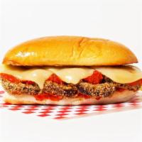 The Eggplant Parm Sub · Fan-favorite breaded eggplant slathered in marinara sauce and mozzarella cheese on a hoagie ...