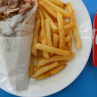 #1Lunch Special · Gyro sandwich served with fries and a can of Coca-Cola.
(Available 11:00am-4:00pm)