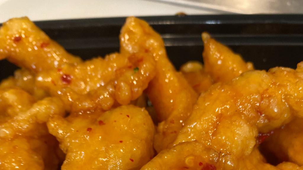 Orange Chicken  · Spicy.  
Served with side of  steamed rice.