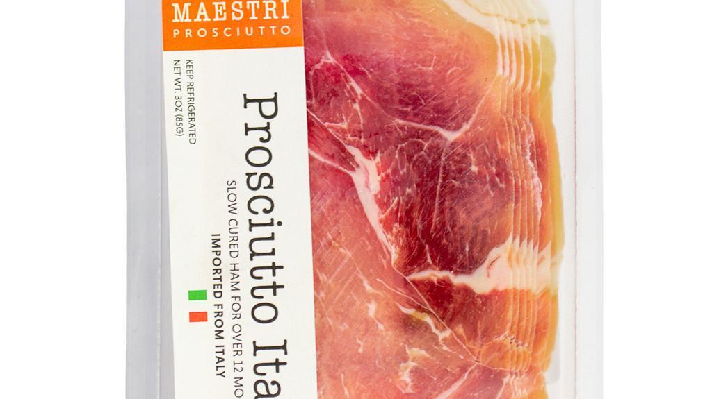 Prosciutto | Maestri Italiano · Who doesn't love prosciutto? This delicious pork was aged for more than a year with sea salt, creating a complex and savory profile.