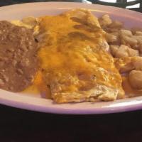 Jalisco Omelette · 2 Egg over the grill & stuffed w/cheese with onions, tomatoes, pepper served with beans & to...