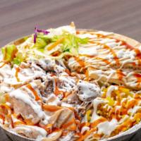 Mixed Gyro Platter · Includes chicken, beef, and lamb. Gyros originate from Greece and are a platter made with pi...