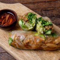 Jicama (2Pc) · Lettuce, mint, cucumber, white onion, beansprout, fried shallot and peanut wrapped in rice p...