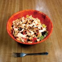 Big Salad · Chopped with grilled chicken, pepperoni, artichoke hearts, black olives.