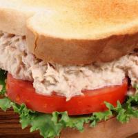 Tuna Salad Sandwich · Albacore tuna and pickle relish in a mayonnaise dressing with lettuce, tomato, and onion on ...