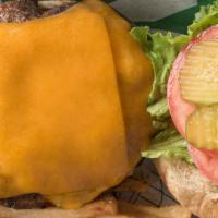 Kid'S Cheeseburger · Smothered with cheddar cheese on brioche bun with lettuce and tomato.