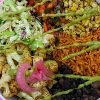 Cauliflower Bowl · Rice, beans, slaw, pico de gallo, corn. Gluten-free, vegan.
