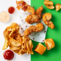 Nacho Mama’S Combo Bucket · 4 hand breaded chicken tenders dusted with Nacho seasoning. Side of dipper fries with Nacho ...