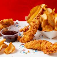 The 3-Piece Byo Combo Bucket · 3 hand breaded chicken tenders dusted with a seasoning of your choice. Side of dipper fries ...