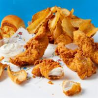 The 4-Piece Byo Combo Bucket · 4 hand breaded chicken tenders dusted with a seasoning of your choice. Side of dipper fries ...