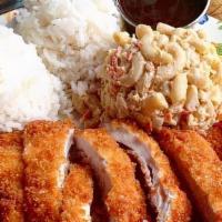 Katsu Chicken · Panko-Crusted Chicken Cutlets Fried & Served with House Katsu Sauce. Served with Rice and Ch...