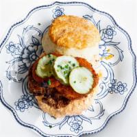 Mama’S Boy · Fried chicken roasted jalapeno pimento cheese, Pop's pickles, fried green tomato.