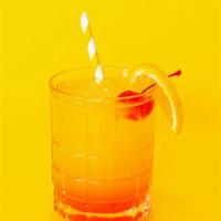 Tequila Sunrise · tequila, orange juice, pineapple juice, bubbles.
