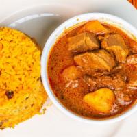 Beef Stew Combo 7 · Served with rice, sweet plantains, beans. Serves two to four people.