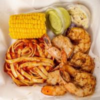 Jumbo Shrimp · Served with coleslaw, corn on the cob and your choice of loaded baked potato, spaghetti or r...