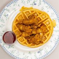 Chicken & Waffle · 1 Belgian waffle w/ buttermilk fried chicken a scoop of butter over top and side of syrup