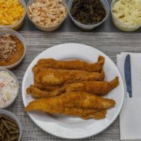 #1 Whiting Platter · 4 pieces of fried whiting with your choice of two sides. Regular size sides are included, la...