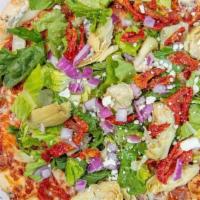 Small Veggie Pizza · Marinara sauce, garlic, cream cheese, green peppers, sun-dried tomatoes, red onions, chopped...