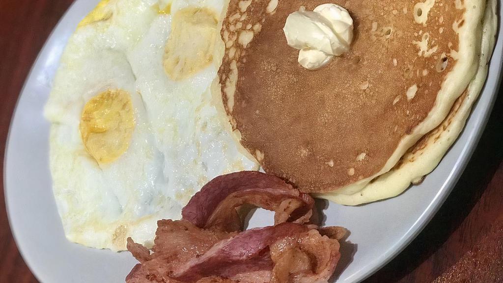 Pancakes,Eggs & Bacon · 2 Pancakes,2 eggs and 2 slices of bacon