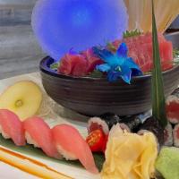 Tuna Lover · Three pieces of tuna sushi, six pieces tuna sashimi and tuna roll.