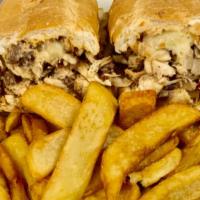 Chicken & Steak Sub · served with lettuce, tomatoes, fried onions, mayonnaise (or as requested).