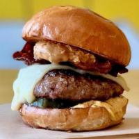 The Goober Burger · 1/4 lb of cascade natural beef, applewood smoked bacon, crunchy peanut butter, Tillamook Swi...