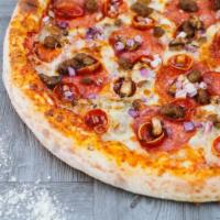 The Italian  · Our The Italian is topped with Italian sausage, roasted garlic, red onions, pepperoni, salam...