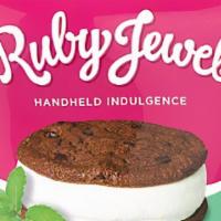 Chocolate Mint Ice Cream · Ruby Jewel chocolate mint, double chocolate chip cookies with fresh mint ice cream locally m...